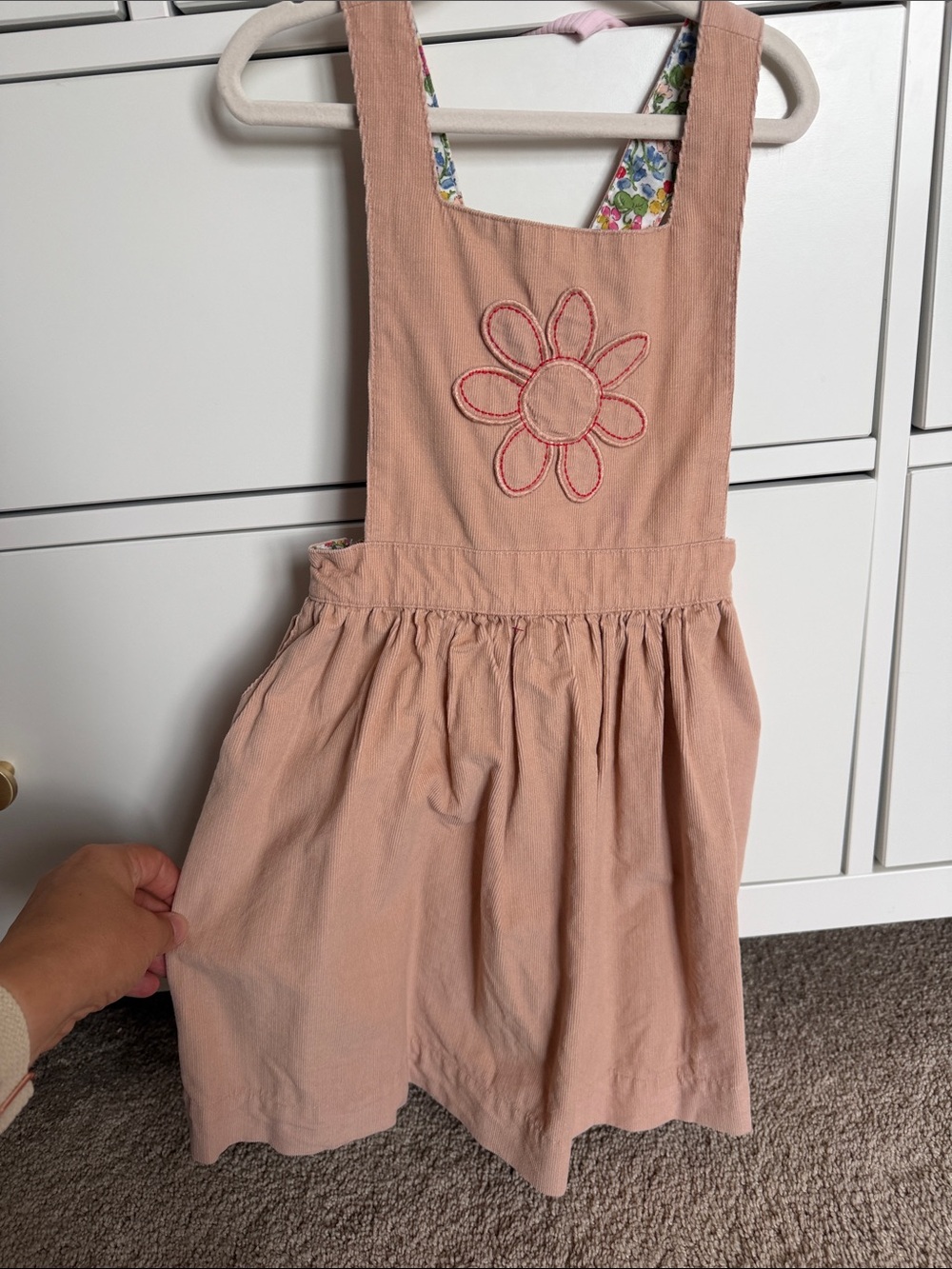 Mini Boden Pink Flower Appliqué Pinafore Dress 5-6y